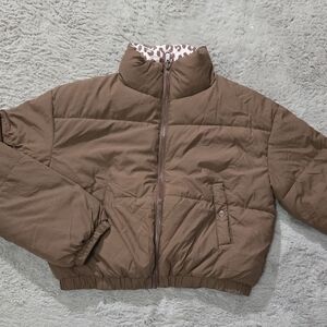 Brown reversible puffer jacket size M